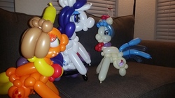 Size: 3264x1836 | Tagged: safe, artist:noordinaryballoonman, applejack, coco pommel, rarity, g4, balloon, irl, photo