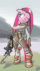 Size: 675x1200 | Tagged: safe, artist:satv12, pinkie pie, g4, female, pixiv, science fiction, solo, special forces, weapon