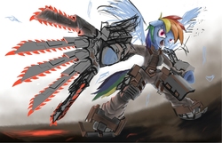 Size: 1200x771 | Tagged: safe, artist:satv12, rainbow dash, pony, g4, armored core, chainsaw, female, mecha, mecha musume, metal wolf chaos, ponified, solo, video game
