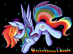 Size: 2652x1942 | Tagged: safe, artist:ashee, rainbow dash, g4, black background, female, glitter, hair over one eye, simple background, solo