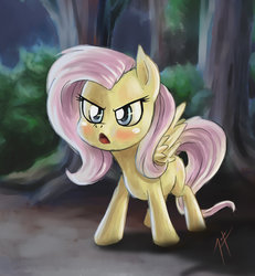 Size: 1024x1109 | Tagged: safe, artist:zetamad, fluttershy, pony, g4, angry, blushing, female, frown, open mouth, solo, standing, talking