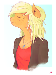 Size: 900x1200 | Tagged: safe, artist:shiropoint, applejack, anthro, g4, clothes, female, solo