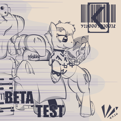 Size: 1500x1500 | Tagged: safe, artist:virenth, oc, oc only, oc:beta test, earth pony, pony, robot, augmented, engineer, smoking, solo