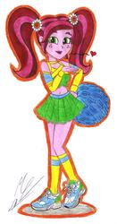 Size: 3344x6360 | Tagged: safe, artist:metaldudepl666, gloriosa daisy, equestria girls, g4, my little pony equestria girls: legend of everfree, belly button, blowing a kiss, cheerleader, crayon drawing, cute, daisybetes, heart, humanized, looking at you, pom pom, traditional art