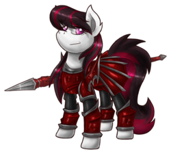 Size: 1000x900 | Tagged: safe, artist:theomegaridley, oc, oc only, oc:electra sparks, earth pony, pony, armor, blood knight, female, mare, solo, spear, warhammer (game), warhammer fantasy, weapon