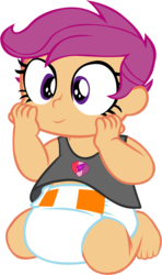 Size: 1392x2350 | Tagged: safe, artist:megarainbowdash2000, scootaloo, equestria girls, g4, age regression, baby, baby human, baby scootaloo, barefoot, cute, cutealoo, cutie mark, diaper, feet, female, simple background, solo, the cmc's cutie marks, transparent background, younger