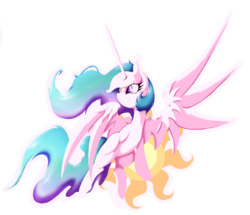 Size: 2477x2126 | Tagged: safe, artist:alazak, princess celestia, g4, cutie mark background, female, flying, high res, solo