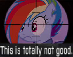 Size: 839x655 | Tagged: safe, rainbow dash, g4, alternate timeline, apocalypse dash, crosshair, crystal war timeline, expand dong, exploitable meme, meme, reaction image, scar, this is totally not good, torn ear