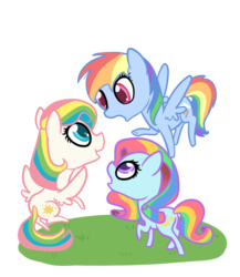 Size: 650x750 | Tagged: safe, artist:otterlore, rainbow dash, starshine, sunlight (g1), g1, g4, g1 to g4, generation leap, simple background, transparent background