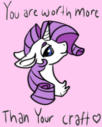 Size: 320x400 | Tagged: safe, artist:brainiac, part of a set, rarity, pony, g4, bust, female, floppy ears, message, portrait, positive ponies, simple background, solo