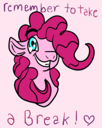 Size: 320x400 | Tagged: safe, artist:brainiac, part of a set, pinkie pie, earth pony, pony, g4, bust, female, message, portrait, positive ponies, simple background, solo