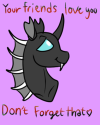 Size: 320x400 | Tagged: safe, artist:brainiac, part of a set, thorax, changeling, g4, bust, male, message, portrait, positive ponies, simple background, solo