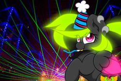 Size: 1024x683 | Tagged: safe, artist:xelectrobeats, oc, oc only, oc:electro beats, hat, party hat, party horn, solo