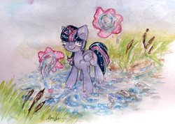 Size: 3981x2839 | Tagged: safe, artist:catseye-view, twilight sparkle, alicorn, pony, g4, acrylic painting, female, high res, newbie artist training grounds, pen drawing, solo, traditional art, twilight sparkle (alicorn), watercolor painting