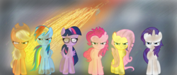 Size: 1600x681 | Tagged: safe, artist:thepigbrony, applejack, fluttershy, pinkie pie, rainbow dash, rarity, twilight sparkle, alicorn, pony, g4, fanfic art, fanfic cover, mane six, twilight sparkle (alicorn)