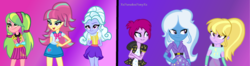 Size: 1024x269 | Tagged: safe, artist:xxparadoxponyxx, fuchsia blush, lavender lace, lemon zest, sour sweet, sugarcoat, trixie, equestria girls, g4, alternate universe, crossed arms, crystal prep shadowbolts, female, trixie and the illusions