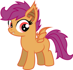 Size: 4000x3828 | Tagged: safe, artist:ex-machinart, scootaloo, bat pony, pony, g4, bat ponified, fangs, female, high res, race swap, scootabat, simple background, solo, spread wings, tail, transparent background, vector, wings