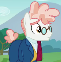 Size: 455x463 | Tagged: safe, screencap, svengallop, earth pony, pony, g4, the mane attraction, clothes, cloud, cute, glasses, male, necktie, sky, solo, stallion, svenabetes, tree