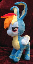 Size: 2358x4488 | Tagged: safe, artist:cryptic-enigma, rainbow dash, g4, bunny costume, bunny ears, clothes, commission, high res, irl, photo, plushie, wonderbolts uniform