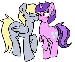 Size: 609x503 | Tagged: safe, artist:raincupcake, amethyst star, derpy hooves, sparkler, pegasus, pony, g4, blushing, boop, female, lesbian, mare, noseboop, nuzzling, ship:derpystar, shipping, simple background, white background