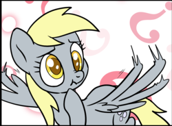 Size: 1169x862 | Tagged: safe, artist:pencils, derpy hooves, pegasus, pony, comic:fluttershy's anti-adventures, g4, cropped, female, mare, question mark, scrunchy face, solo