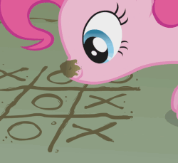 Size: 518x475 | Tagged: safe, screencap, pinkie pie, earth pony, pony, dragonshy, g4, season 1, animated, blinking, dirt on nose, female, gif, solo, tic tac toe