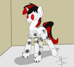 Size: 1100x1000 | Tagged: safe, artist:steam craft, oc, oc only, oc:blackjack, cyborg, pony, unicorn, fallout equestria, fallout equestria: project horizons, amputee, cybernetic legs, level 1 (project horizons), solo