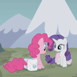 Size: 447x447 | Tagged: safe, screencap, pinkie pie, rarity, earth pony, pony, unicorn, dragonshy, g4, animated, blinking, cute, dirt on nose, female, gif, looking at something, mare, open mouth, raribetes, saddle bag, sitting, tic tac toe