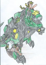 Size: 757x1056 | Tagged: safe, artist:triforce-treasure, applejack, oc, oc:silver quill, g4, grimlock, transformers, transformers robots in disguise (2015)