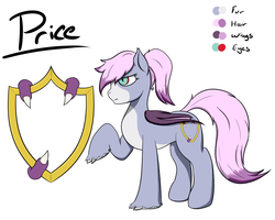 Size: 1250x1000 | Tagged: safe, artist:holliday, oc, oc only, oc:price, dragon, original species, pegasus, pony, claw, claws, reference sheet, shield, slit pupils, solo