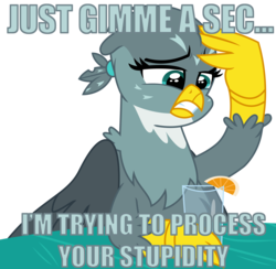 Size: 3225x3150 | Tagged: safe, gabby, griffon, g4, the fault in our cutie marks, can't handle, female, high res, image macro, meme, out of character, reaction image, solo, stupidity