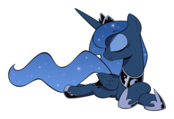 Size: 2117x1458 | Tagged: safe, artist:php104, princess luna, alicorn, pony, g4, eyes closed, female, mare, prone, simple background, solo, transparent background