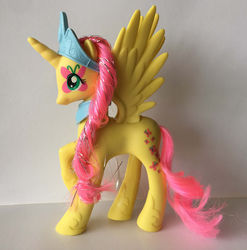 Size: 1583x1599 | Tagged: safe, fluttershy, alicorn, pony, g4, bootleg, brushable, fluttercorn, irl, photo, race swap, solo, toy