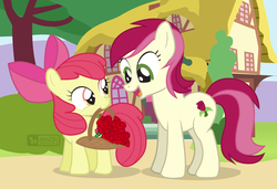 Size: 1050x720 | Tagged: safe, artist:dm29, apple bloom, roseluck, earth pony, pony, g4, duo, flower, rose