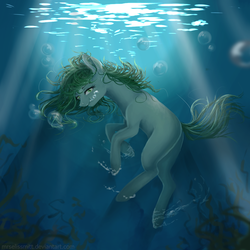 Size: 1000x1000 | Tagged: safe, artist:alicesmitt31, oc, oc only, pony, blank flank, female, looking at you, mare, smiling, solo, underwater