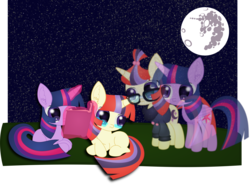 Size: 4475x3290 | Tagged: safe, artist:spophia, moondancer, twilight sparkle, alicorn, pony, g4, filly, mare in the moon, moon, twilight sparkle (alicorn)