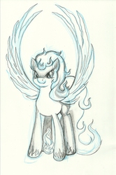 Size: 1482x2233 | Tagged: safe, artist:colourbee, oc, oc only, pegasus, pony, monochrome, solo, spread wings