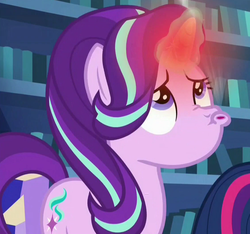 Size: 1124x1051 | Tagged: safe, screencap, starlight glimmer, twilight sparkle, alicorn, pony, every little thing she does, g4, season 6, cropped, faic, glowing horn, horn, solo focus, twilight sparkle (alicorn)