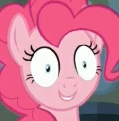 Size: 629x641 | Tagged: safe, screencap, pinkie pie, earth pony, pony, every little thing she does, g4, brainwashed, creepy, creepy smile, female, fiducia compellia, mare, mind control, pinkamena diane pie, smiling, solo
