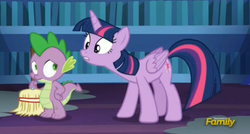 Size: 2017x1085 | Tagged: safe, screencap, spike, twilight sparkle, alicorn, pony, every little thing she does, g4, twilight sparkle (alicorn)