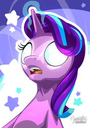 Size: 955x1351 | Tagged: safe, artist:mysticalpha, starlight glimmer, every little thing she does, g4, female, glowing eyes, magic, open mouth, solo