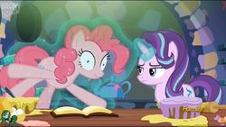Size: 1920x1080 | Tagged: safe, screencap, pinkie pie, starlight glimmer, pony, every little thing she does, g4, fiducia compellia, hypnosis, hypnotized, scrunchy face