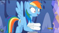 Size: 1920x1080 | Tagged: safe, screencap, rainbow dash, pony, every little thing she does, g4, season 6, castle, female, fiducia compellia, hypnosis, hypnotized, mare, mind control, smiling, solo, towel
