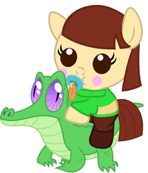 Size: 786x917 | Tagged: safe, artist:red4567, gummy, pony, g4, adoracreepy, baby, baby pony, chara, creepy, crossover, cute, pacifier, ponies riding gators, ponified, riding, spoilers for another series, this will end in death, undertale, undertale spoilers