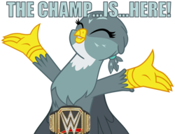 Size: 1260x968 | Tagged: safe, gabby, griffon, g4, the fault in our cutie marks, female, john cena, meme, solo, the champ is here, wwe, wwe championship