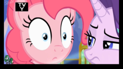 Size: 1366x768 | Tagged: safe, screencap, pinkie pie, starlight glimmer, pony, every little thing she does, g4, fiducia compellia, hypnosis, hypnotized, tv-y