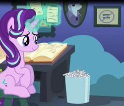 Size: 692x593 | Tagged: safe, screencap, starlight glimmer, trixie, pony, every little thing she does, g4, cropped, equal cutie mark, female, mare, solo, starlight's room
