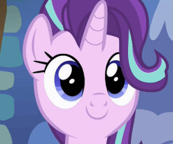 Size: 603x502 | Tagged: safe, screencap, starlight glimmer, pony, unicorn, every little thing she does, animated, blinking, bust, c:, cute, female, gif, glimmerbetes, looking at you, mare, portrait, smiling, solo