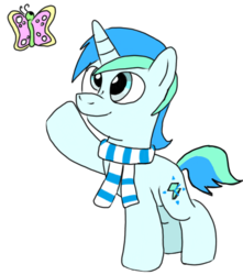 Size: 593x672 | Tagged: safe, artist:toyminator900, oc, oc only, oc:cyan lightning, butterfly, clothes, colt, male, scarf, solo