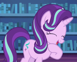 Size: 626x504 | Tagged: safe, screencap, starlight glimmer, pony, unicorn, every little thing she does, g4, season 6, animated, cute, eyes closed, female, gif, glimmerbetes, laughing, laughingmares.jpg, loop, mare, open mouth, raised hoof, smiling, solo